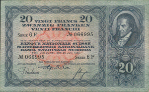 20 francs 1933,  Pestalozzi (SUP)
