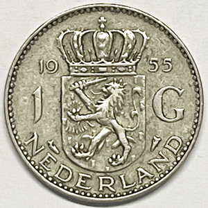 PAYS-BAS 1 gulden argent 1955