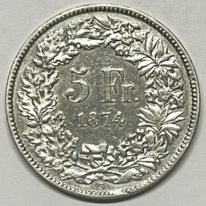 CH-5.00 Francs -1874 (ss+)