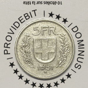CH-5.00 Francs -1931 / 10 étoiles sur la tête
